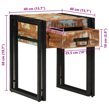 Bijzettafel Met Lade Zwart 40 x 40 x 50 cm Massief gerecycled hout