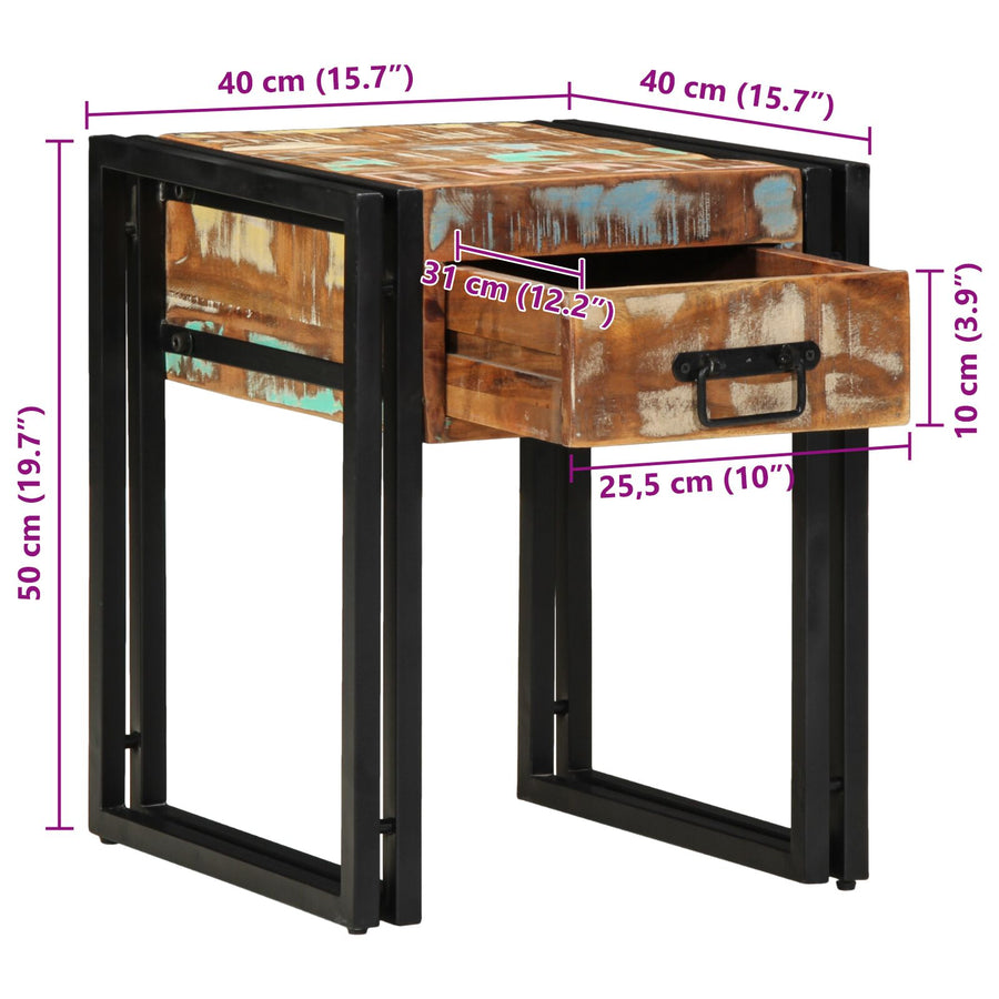 Bijzettafel Met Lade Zwart 40 x 40 x 50 cm Massief gerecycled hout