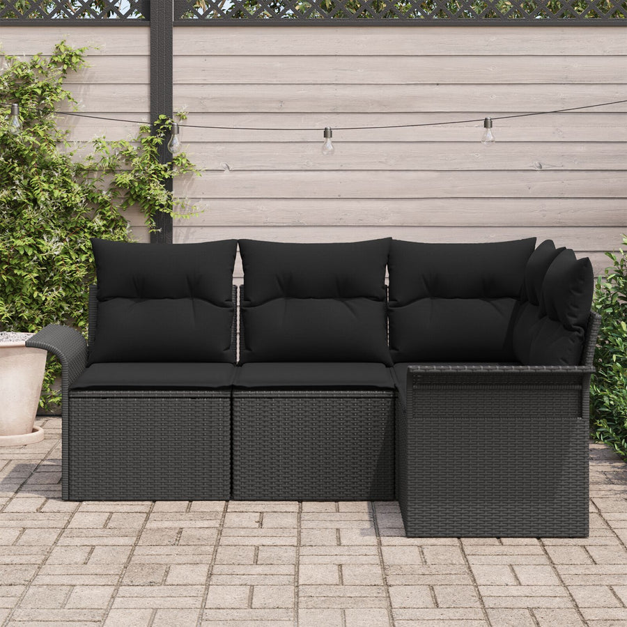 4-Delige Tuin Sofa Set Met Kussens Zwart Poly Rattan
