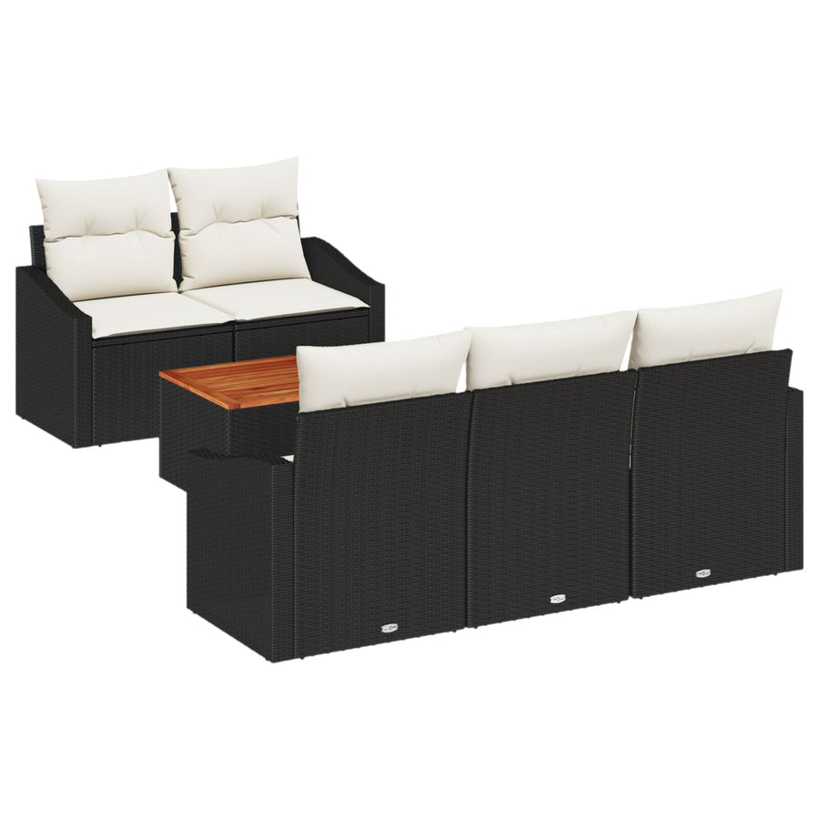 6 Delige Tuin Sofa Set Met Kussens Zwart Poly Rattan Acacia