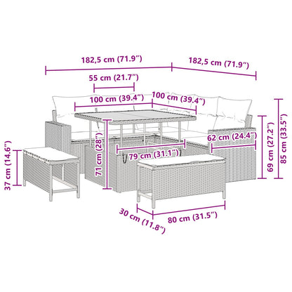 8-Delige Tuin Sofa Set Met Kussens Zwart Poly Rattan Acacia, 3-Delige Tuin Eetset Met Kussens Zwart Poly Rattan Acacia Wit