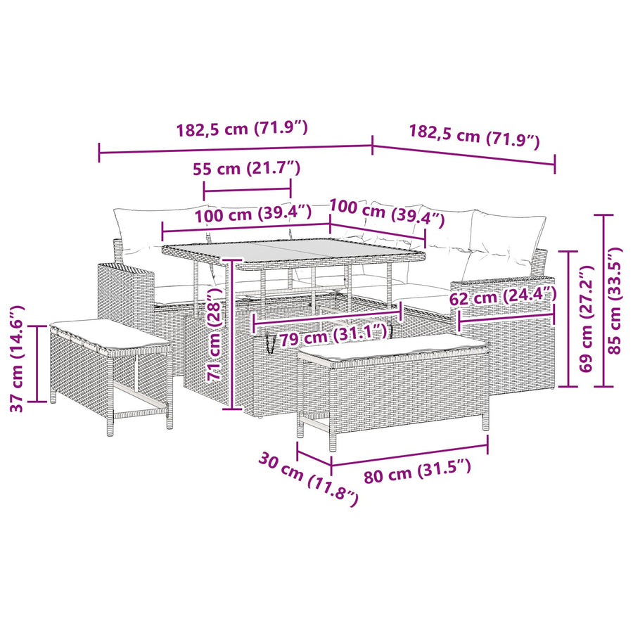 8-Delige Tuin Sofa Set Met Kussens Zwart Poly Rattan Acacia, 3-Delige Tuin Eetset Met Kussens Zwart Poly Rattan Acacia Wit