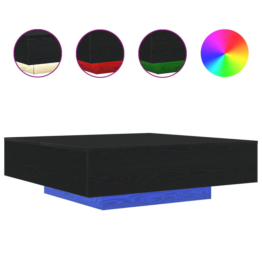 Salontafel Met Led-Verlichting Zwart Eiken 100X100X31 Cm