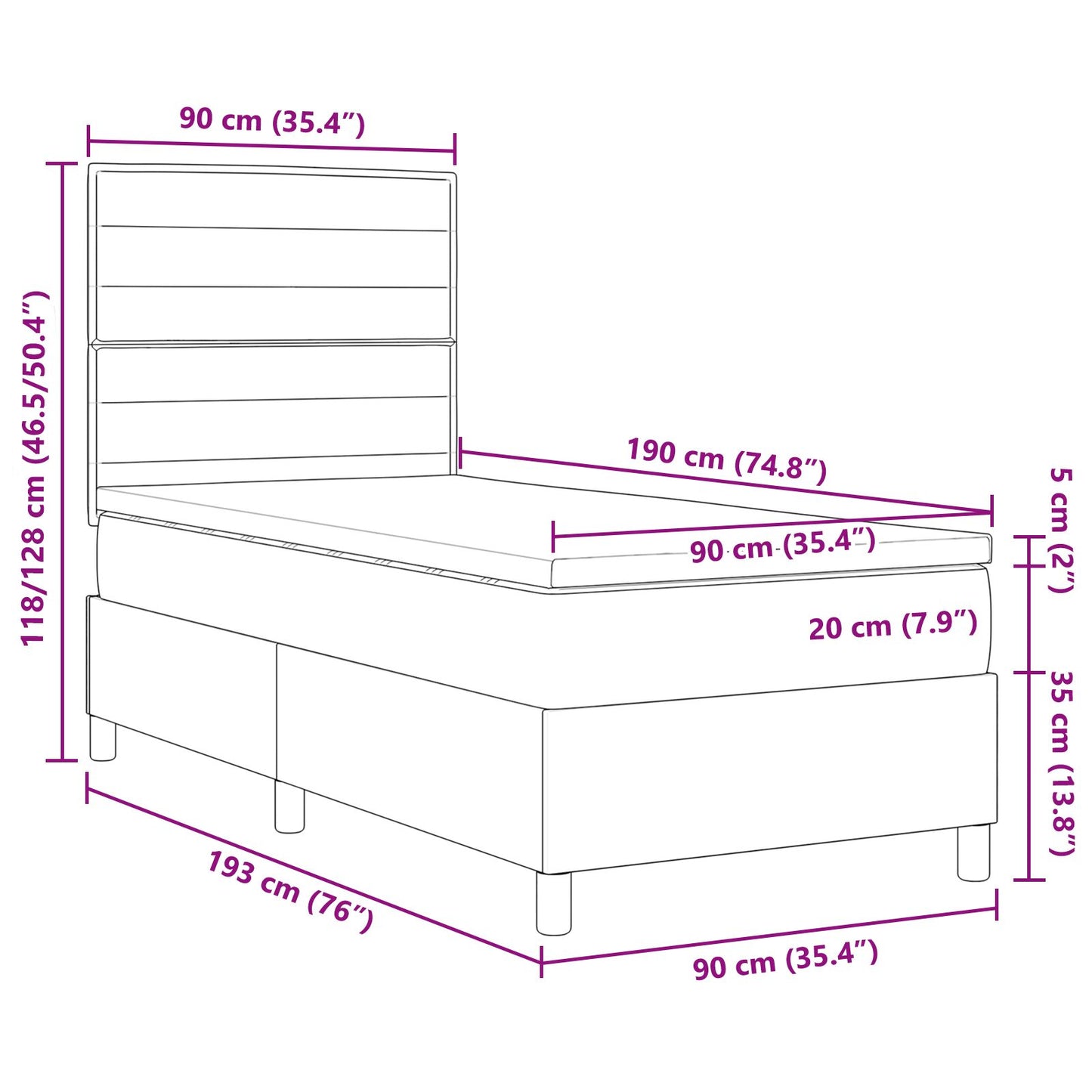 Boxspring Bed Met Matras Crème Eenpersoons Stof Blauw