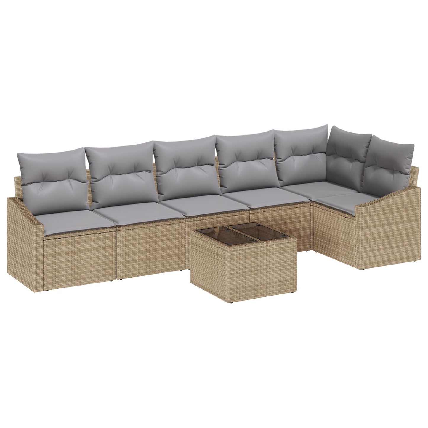 7-Delige Tuin Sofa Set Met Kussens Zwart Poly Riet Beige en grijs met tafel