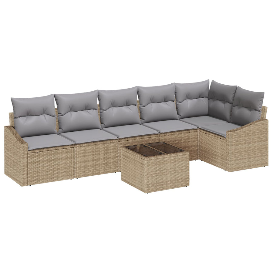 7-Delige Tuin Sofa Set Met Kussens Zwart Poly Riet Beige en grijs met tafel