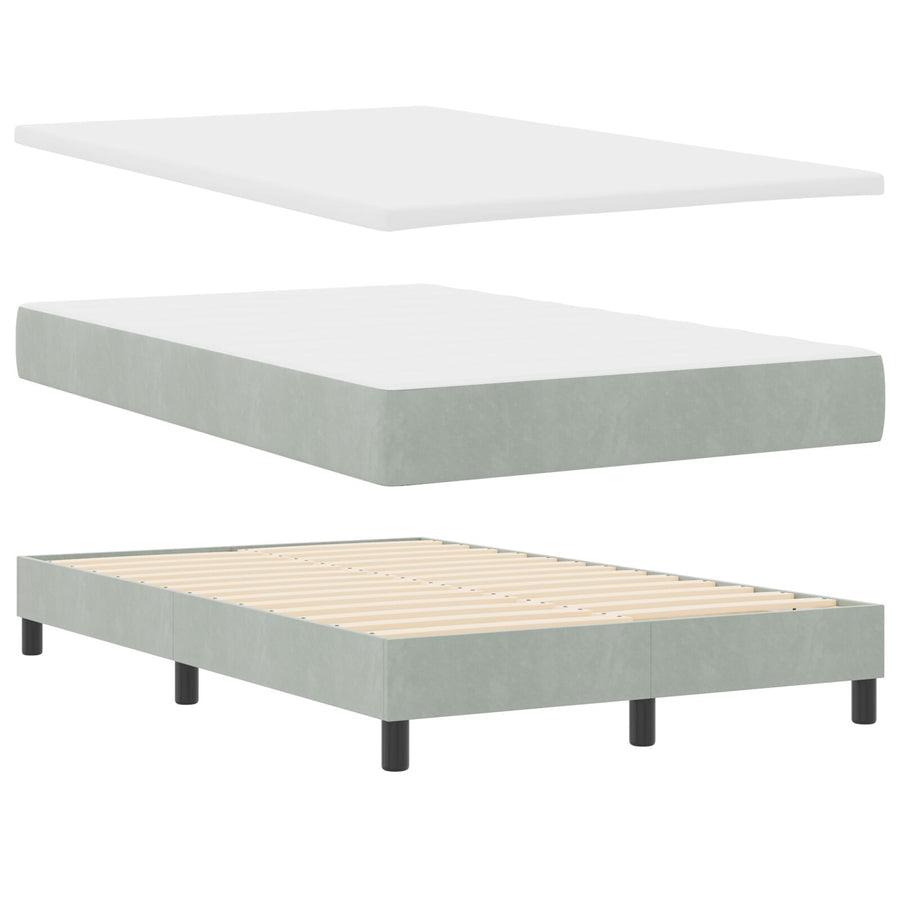 Boxspringbed Met Matras Lichtgrijs 120X200 Cm Fluweel Blauw