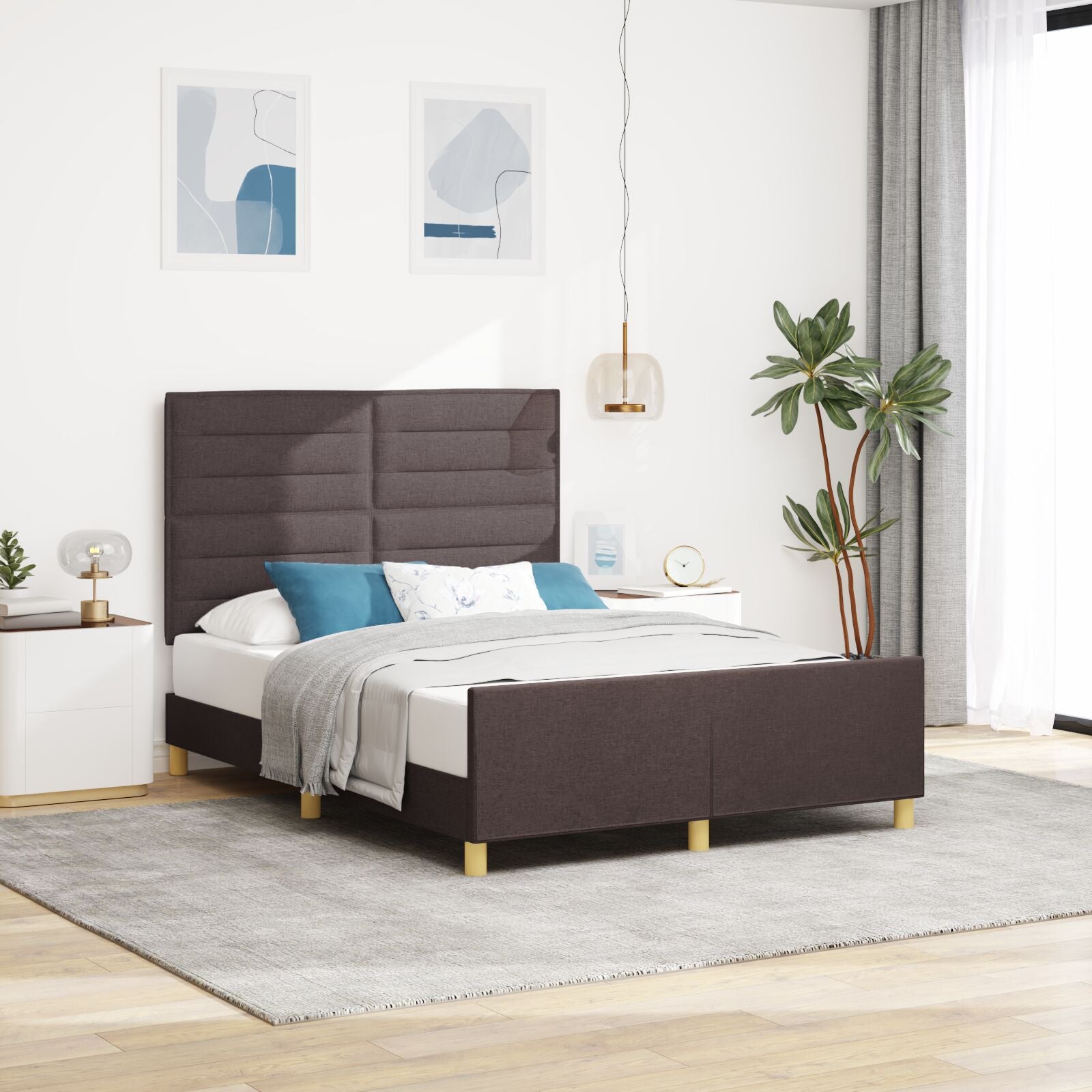 Donkerbruin Stoffen Bedframe 140X190 Cm Crème