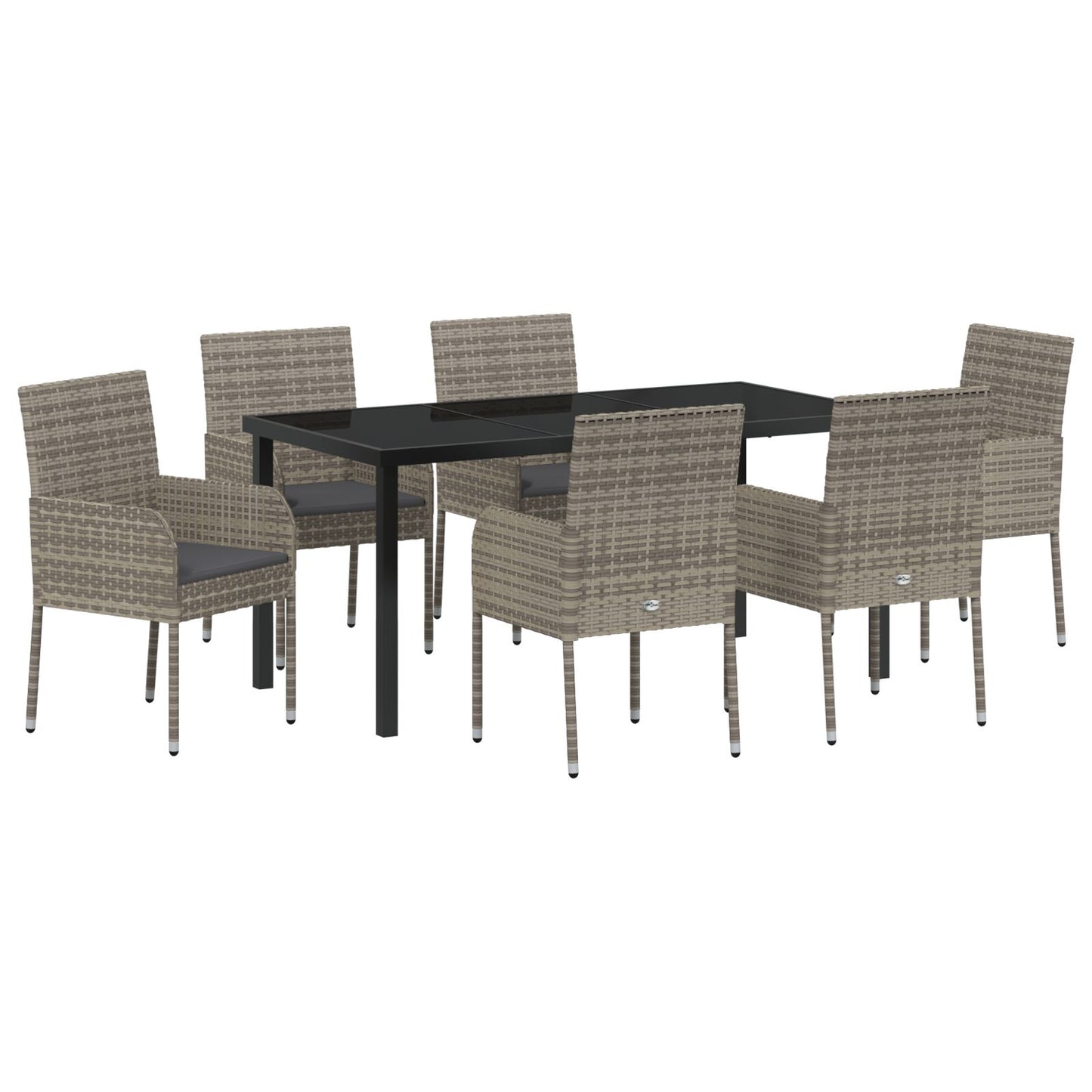 7-Delig Tuin Eetset Met Kussens Grijs Poly Rattan