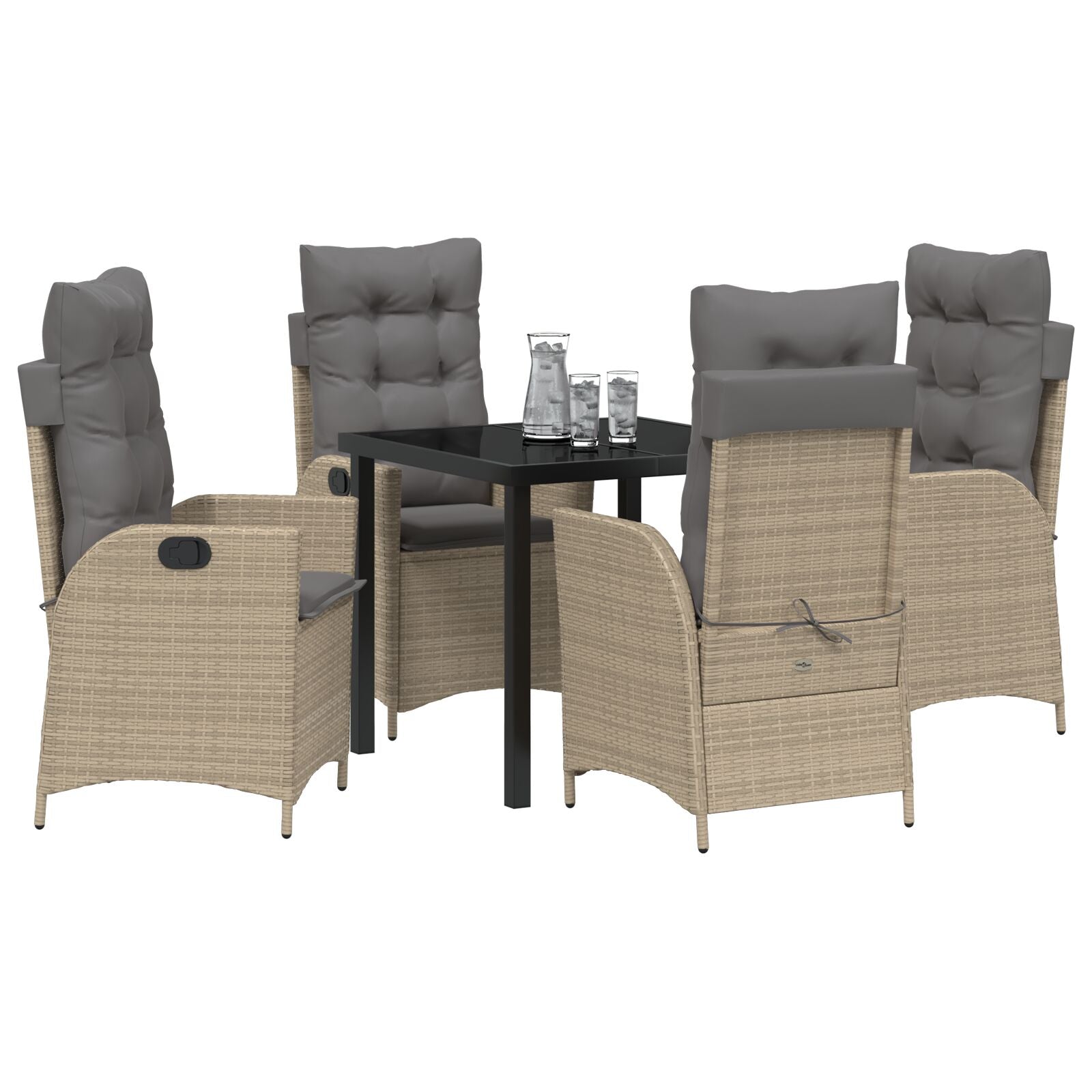 5 Delige Tuin Eetset Met Kussens Beige Poly Riet