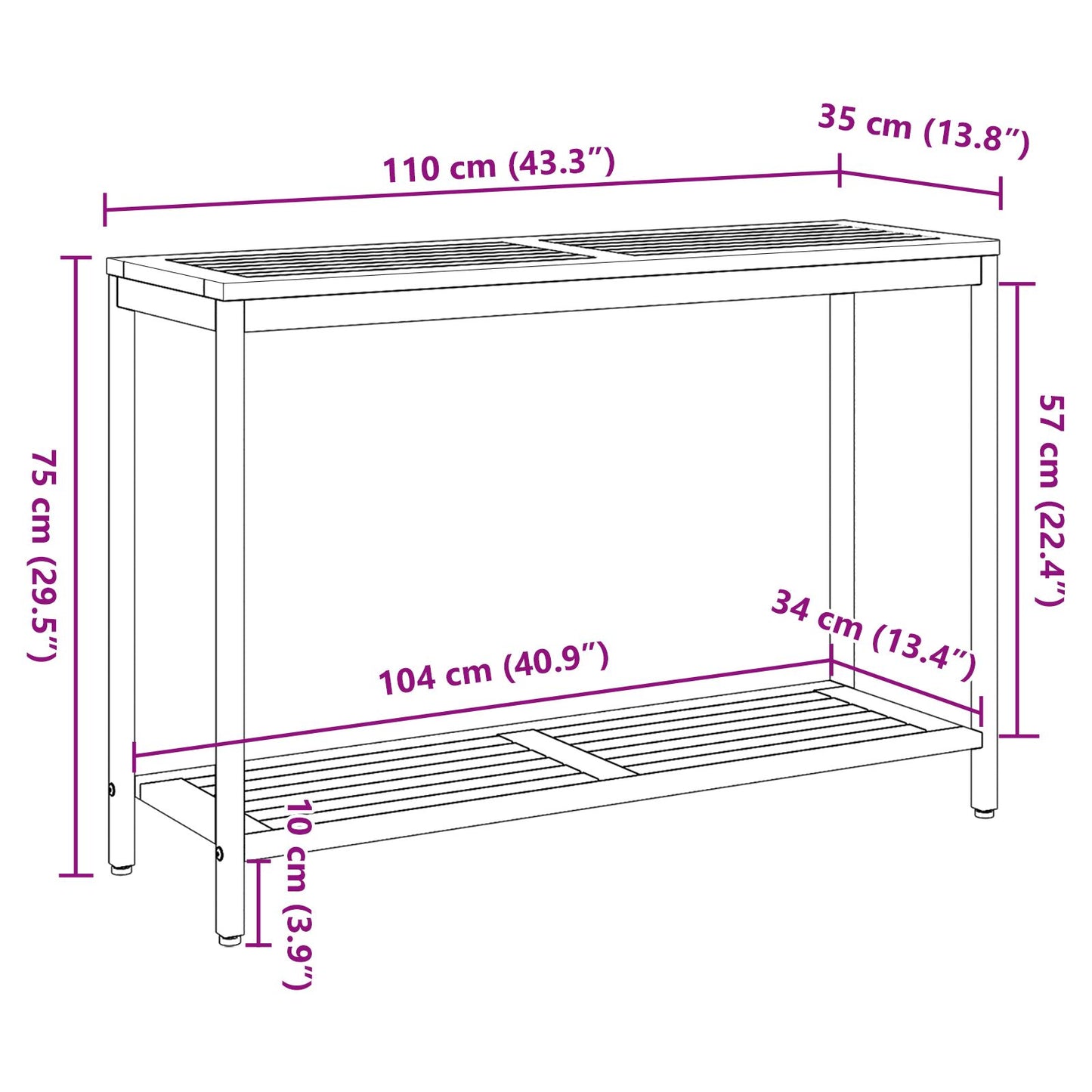Buiten Tafel Natuur En 35X110X75 Cm Massief Hout En Staal Natuurlijk en grijs 110 x 35 x 75 cm