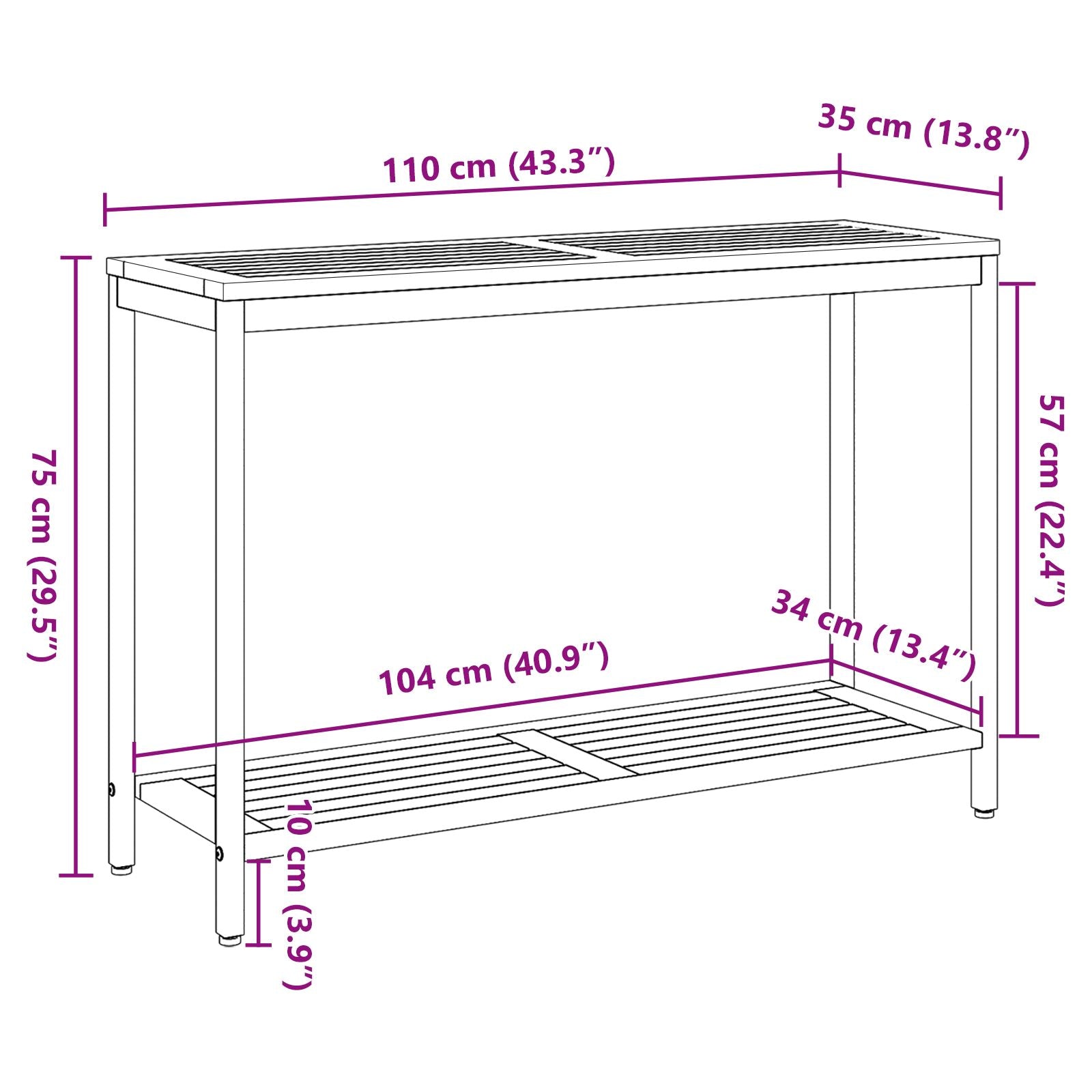 Buiten Tafel Natuur En 35X110X75 Cm Massief Hout En Staal Natuurlijk en grijs 110 x 35 x 75 cm
