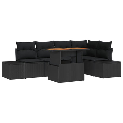 6-Delige Tuin Eettafel Set Met Kussens Zwart Poly Rattan Acacia