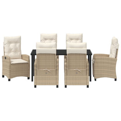 7 Delige Tuin Eettafel Set Met Kussens Beige Poly Rattan
