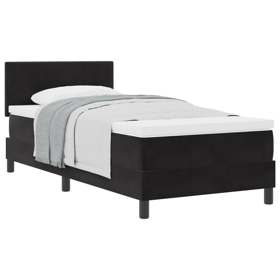 Boxspring Bed Met Matras Zwart 80X200 Cm Fluweel Blauw