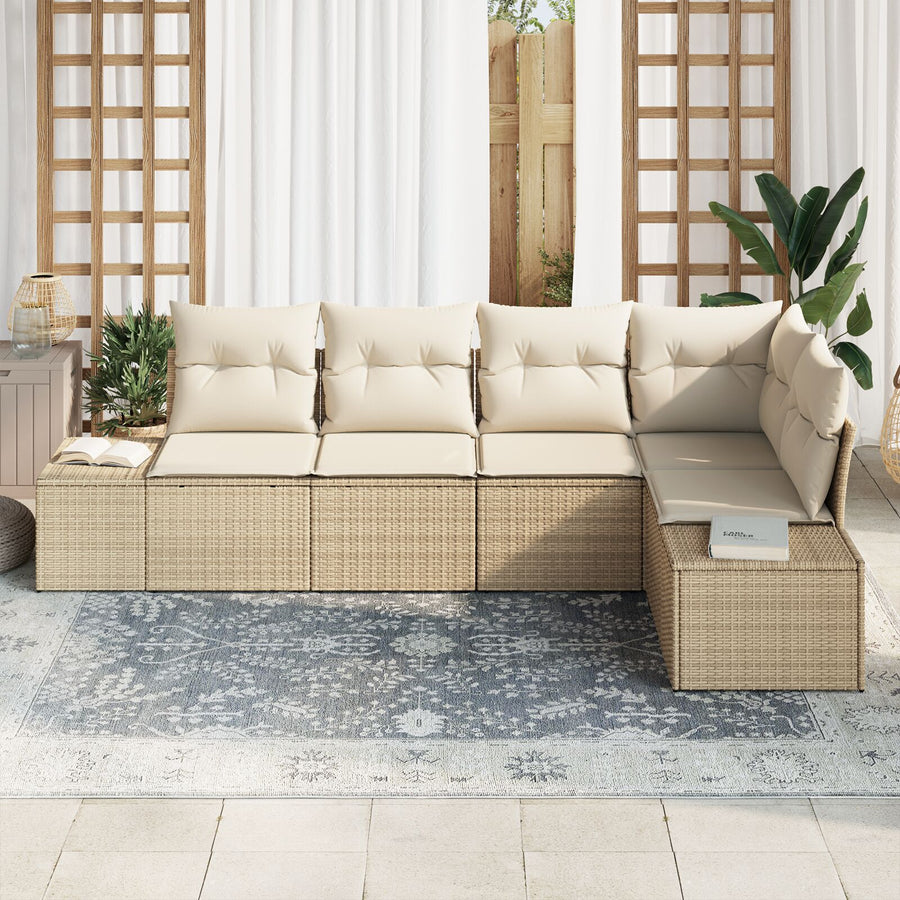 5-Delige Tuinbankset Met Kussens Poly Rattan Beige en crème zonder tafel