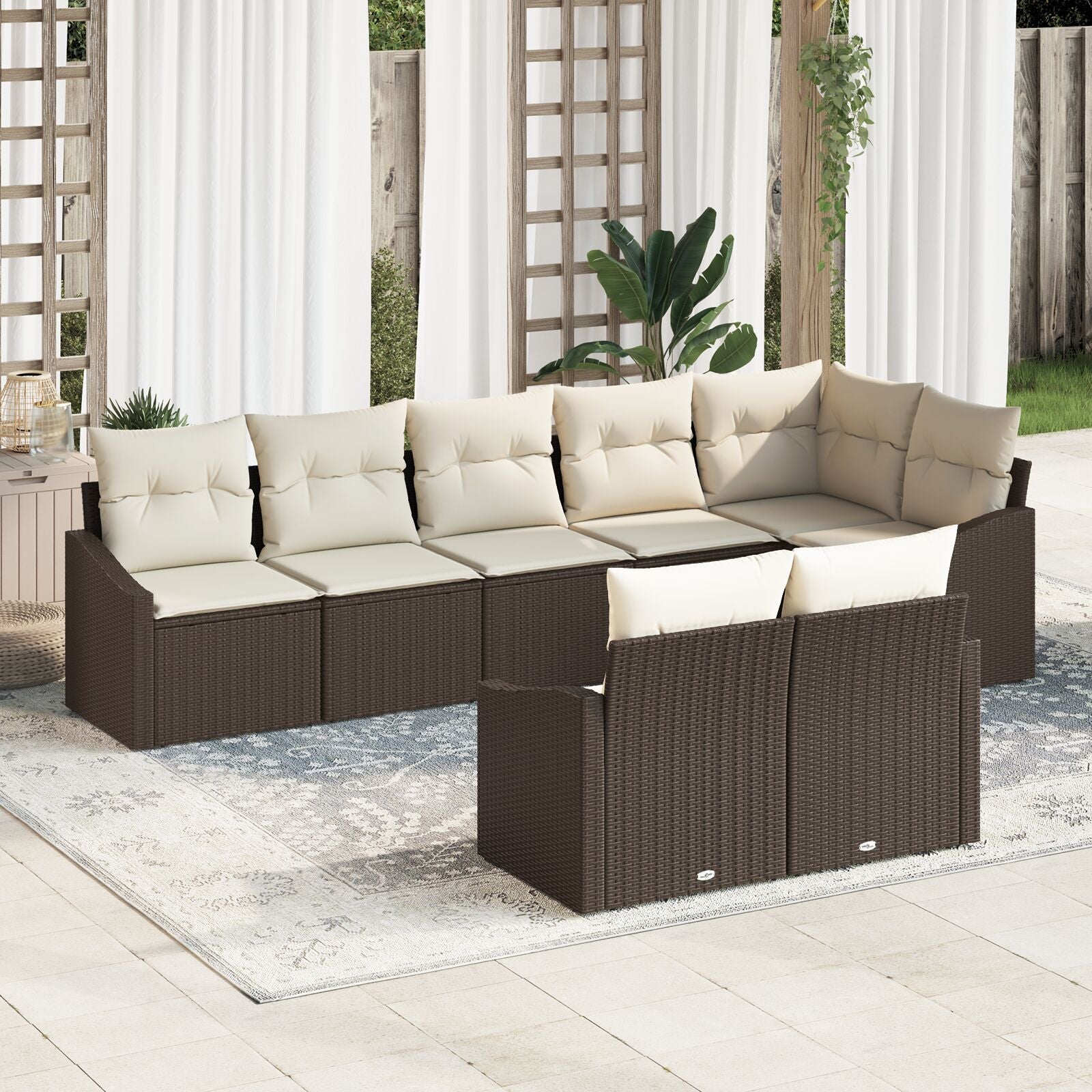 Tuin Sofa Set 8-Delige Set Crème, Bruin
