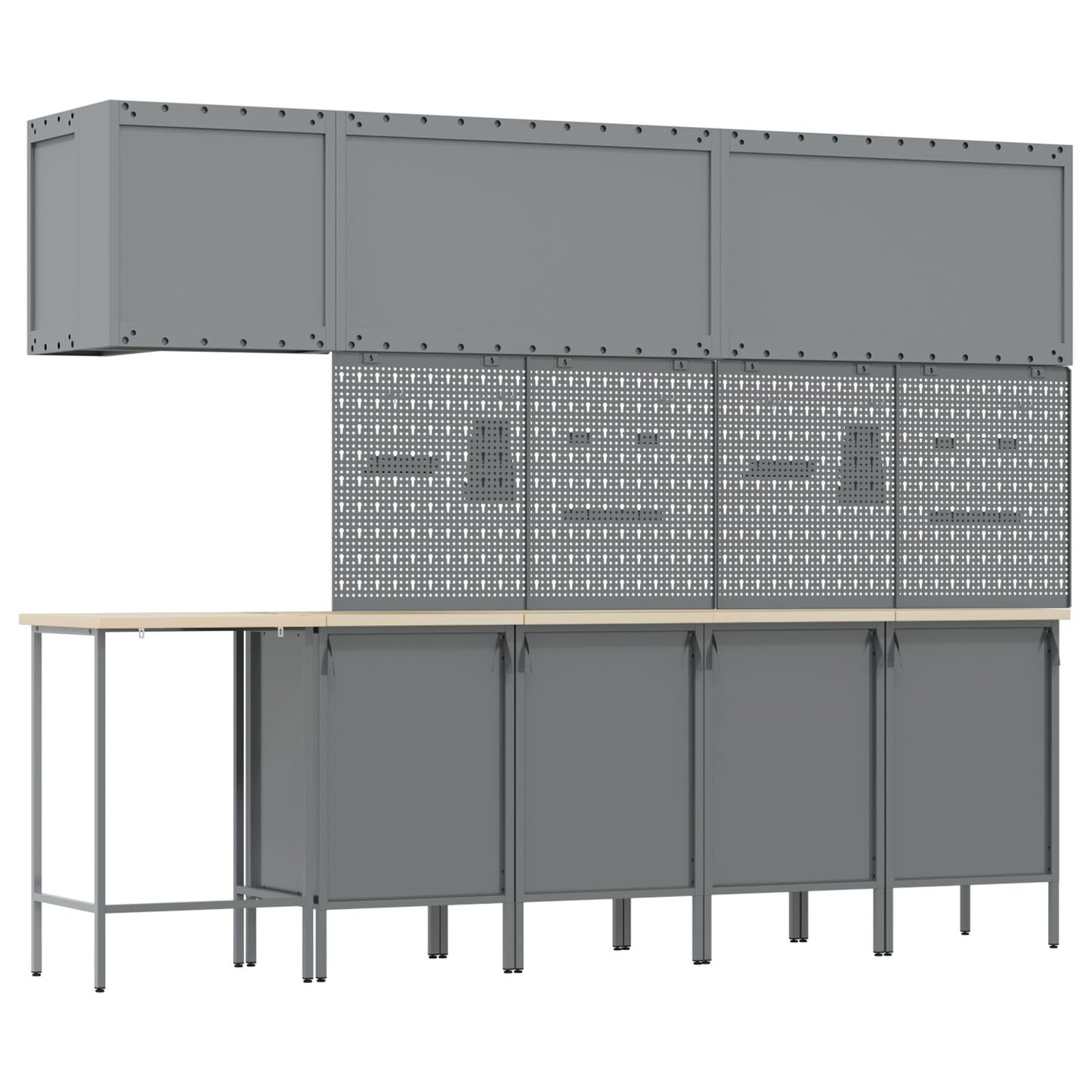 12-Delige Werkmeubel En Pegboard Set Mdf En Metaal 4x (84 cm) Zwart Tafel + 7x kast + 4x pegboard