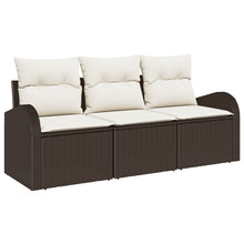 3-Delige Tuin Sofa Set Met Kussens Bruin Poly Rattan
