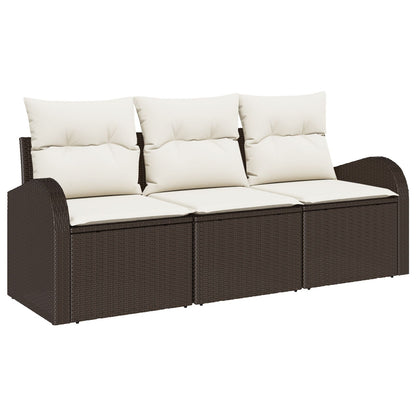 3-Delige Tuin Sofa Set Met Kussens Bruin Poly Rattan