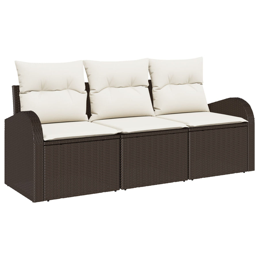 3-Delige Tuin Sofa Set Met Kussens Bruin Poly Rattan