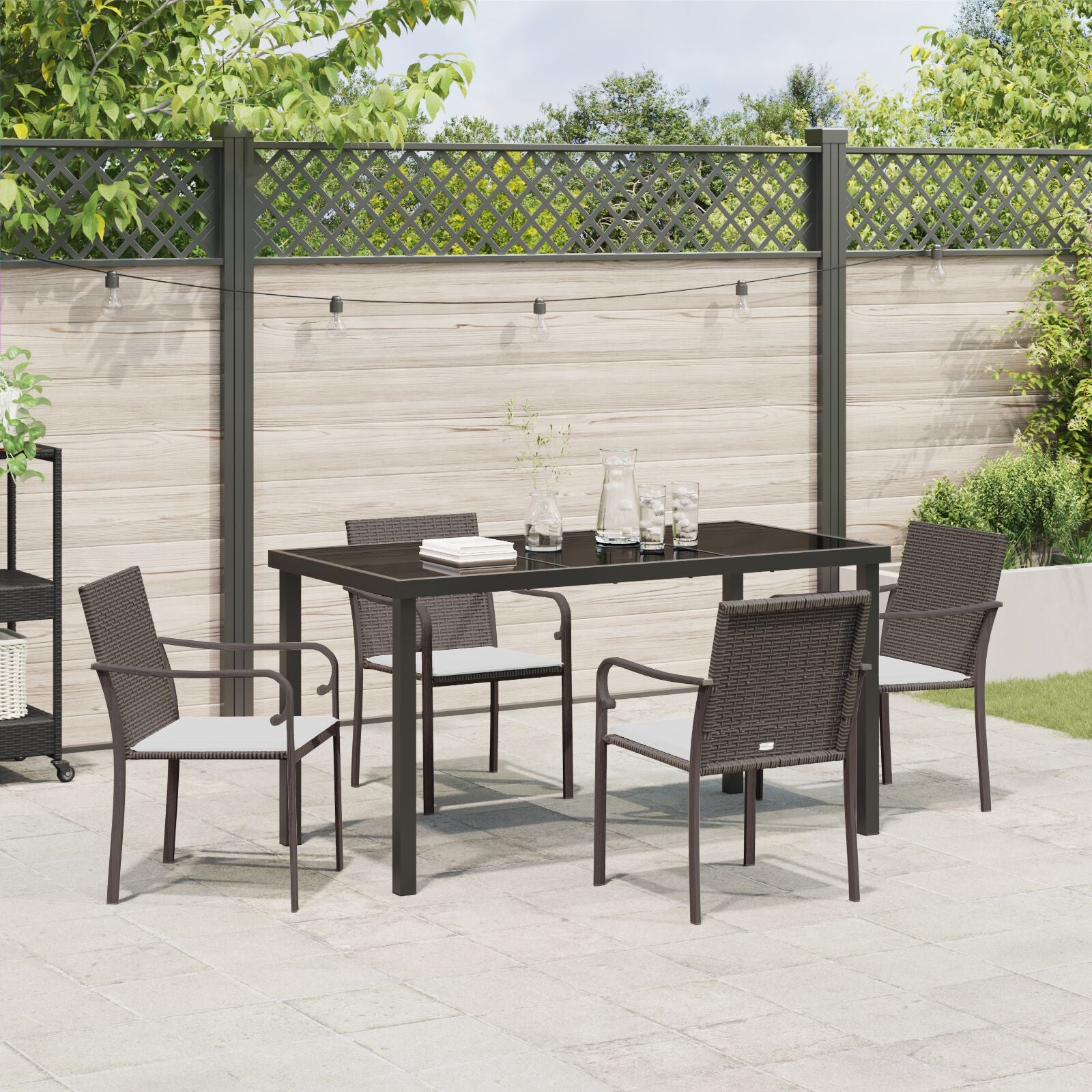 5-Delige Tuinset Met Kussens Poly Rattan 4-Persoons Bruin 140 cm