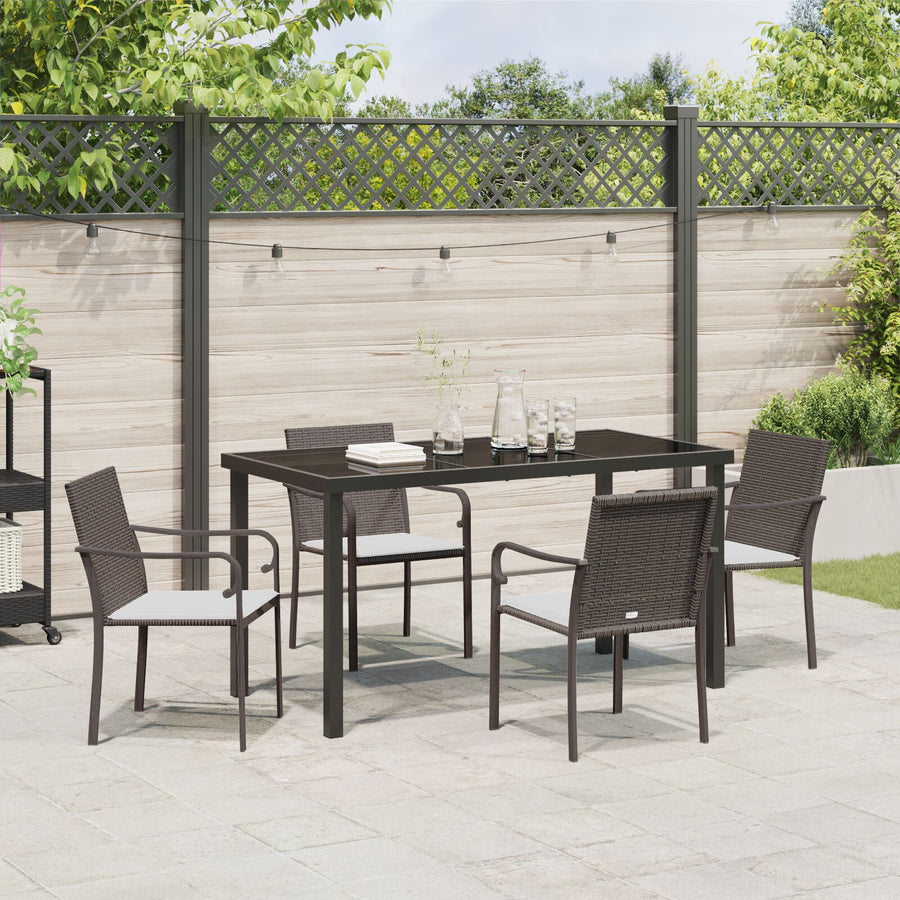 5-Delige Tuinset Met Kussens Poly Rattan 4-Persoons Bruin 140 cm