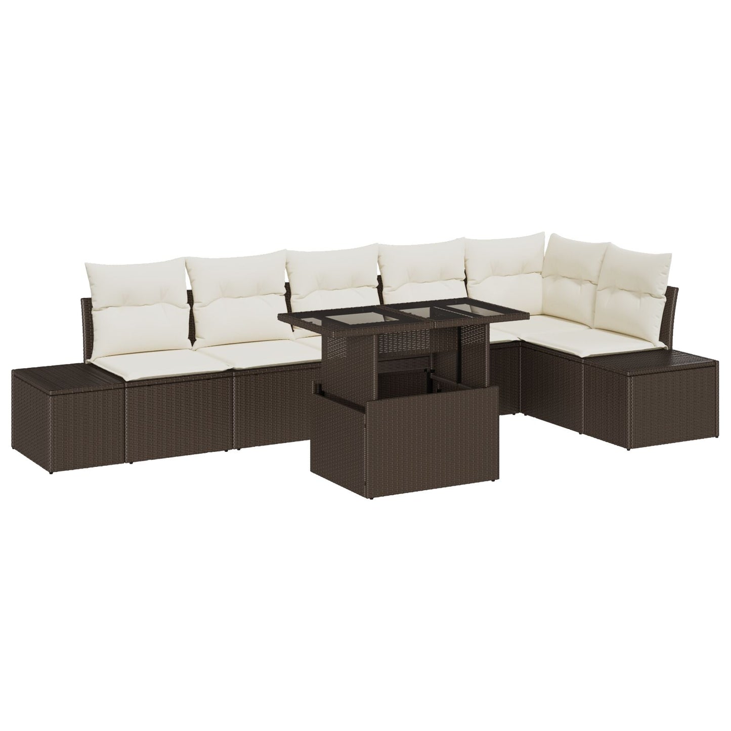7-Delige Tuin Sofa Set Met Kussens Bruin Poly Rattan