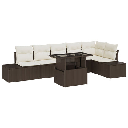 7-Delige Tuin Sofa Set Met Kussens Bruin Poly Rattan
