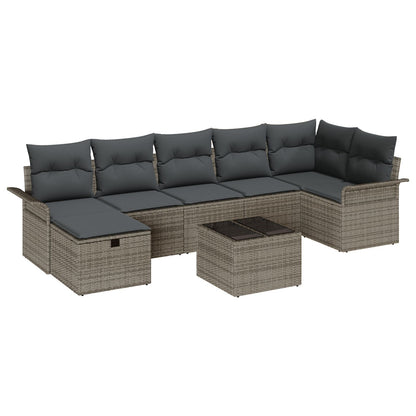8-Delige Tuin Sofa Set Met Kussens Grijs Poly Rattan