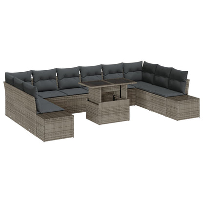 Tuin Sofa Set 11 Stukken Grijs Rattan, Polyester Kussens