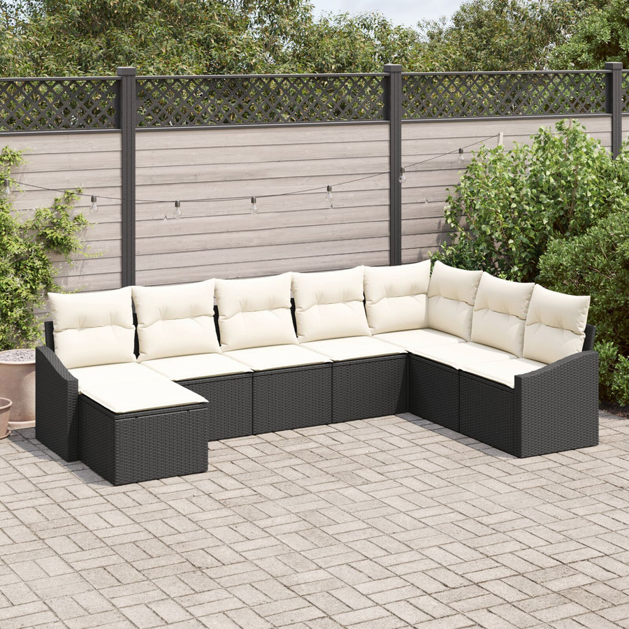 8-Delige Tuin Dinerset Met Kussens Zwart Poly Riet