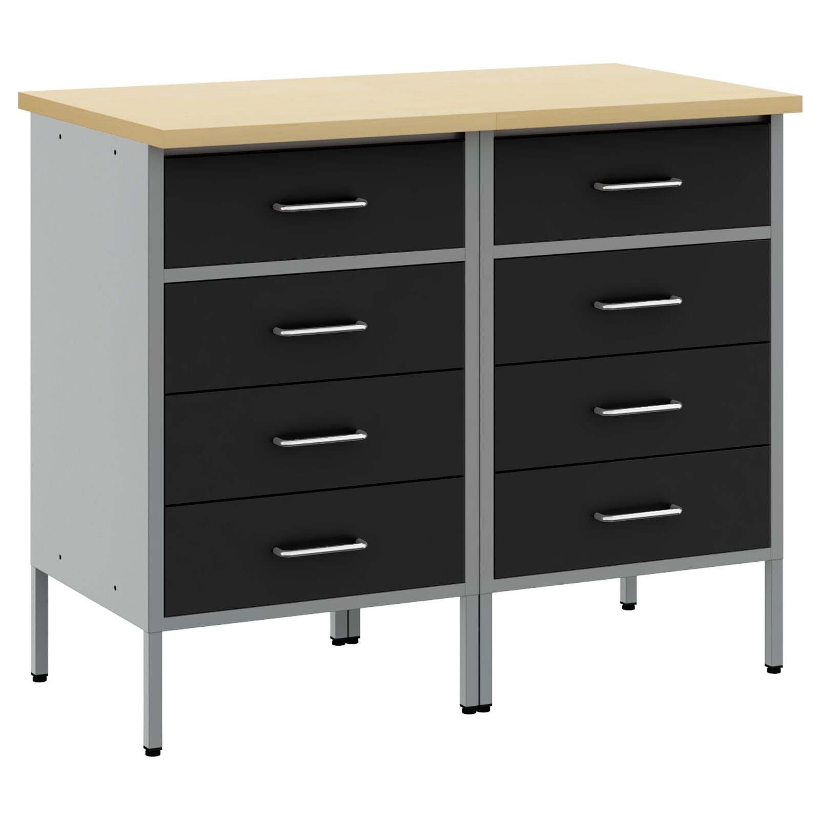 Werkbank Set Van 2 En Grijs Gengineerd Hout En Staal 2x (85 cm) Zwart 2x kast