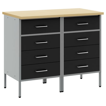 Werkbank Set Van 2 En Grijs Gengineerd Hout En Staal 2x (85 cm) Zwart 2x kast