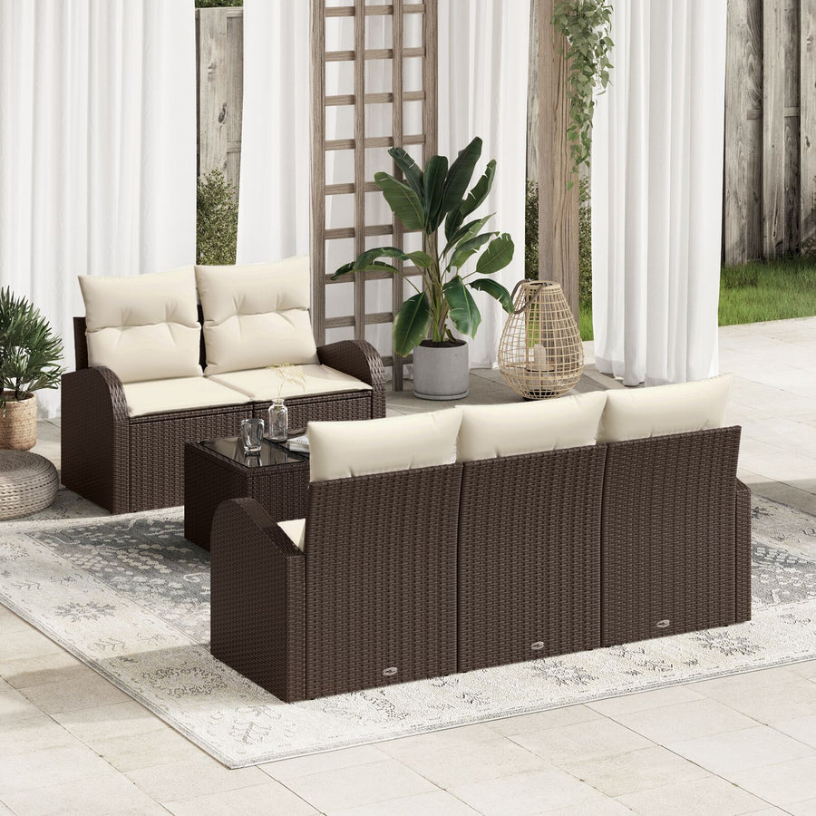 6 Delige Tuinbank Set Met Kussens Bruin Poly Rattan