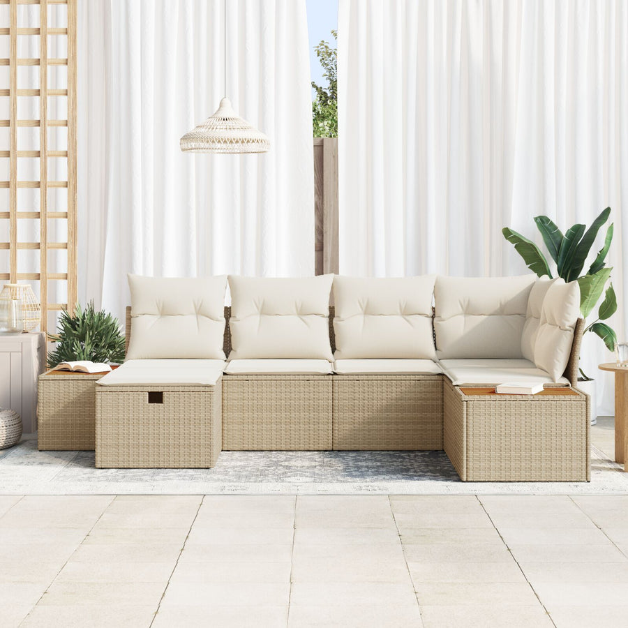 6-Delige Tuin Sofa Set Met Kussens Beige Poly Rattan