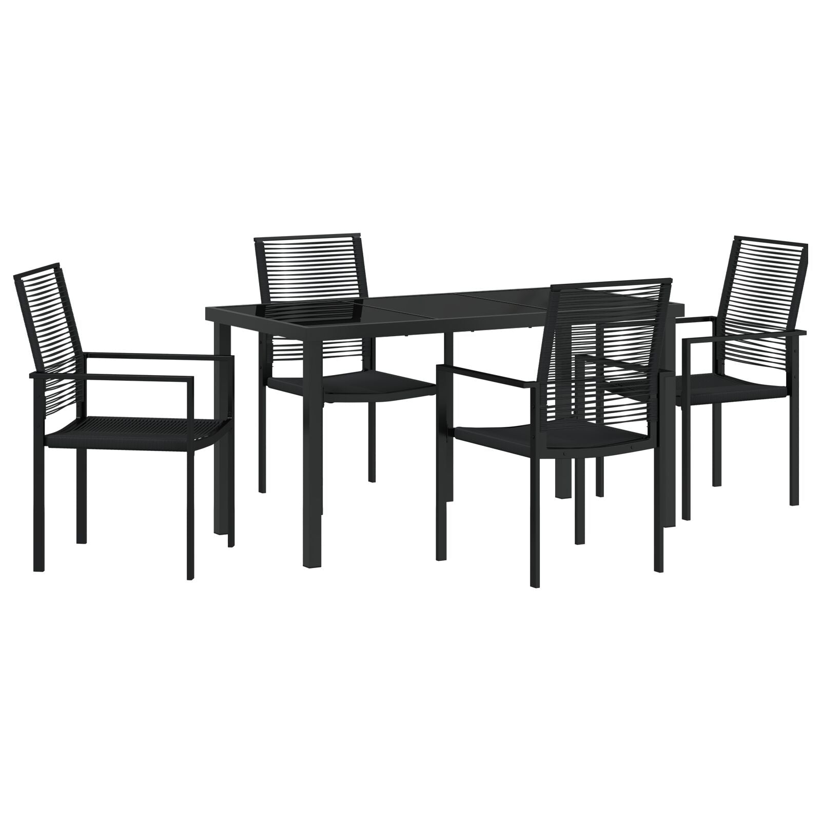 5-Piece Tuin Eet Set Zwart Pvc Riet