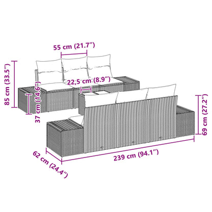 Tuin Sofa Set 7 Stukken Beige En Lichtgrijs Rattan, Polyester