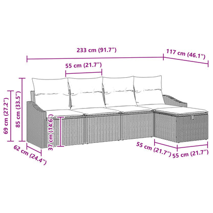5-Delige Tuin Sofa Set Met Kussens Zwart Poly Rattan Wit