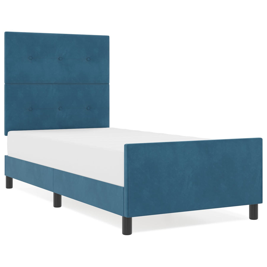 Bedframe In Donkerblauw Velours, 90X190 Cm Crème