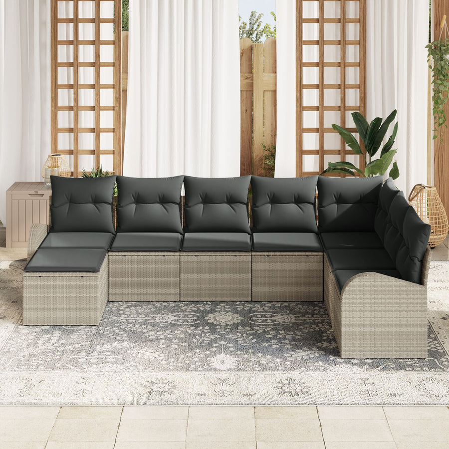 8-Delige Tuinsofa Set Met Kussens Lichtgrijs Poly Rattan