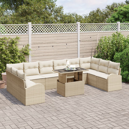 11-Delige Tuinsofa Set Met Kussens Beige Poly Rattan