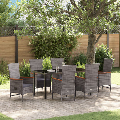 7-Delige Tuin Eetset Met Kussens Grijs Poly Rattan