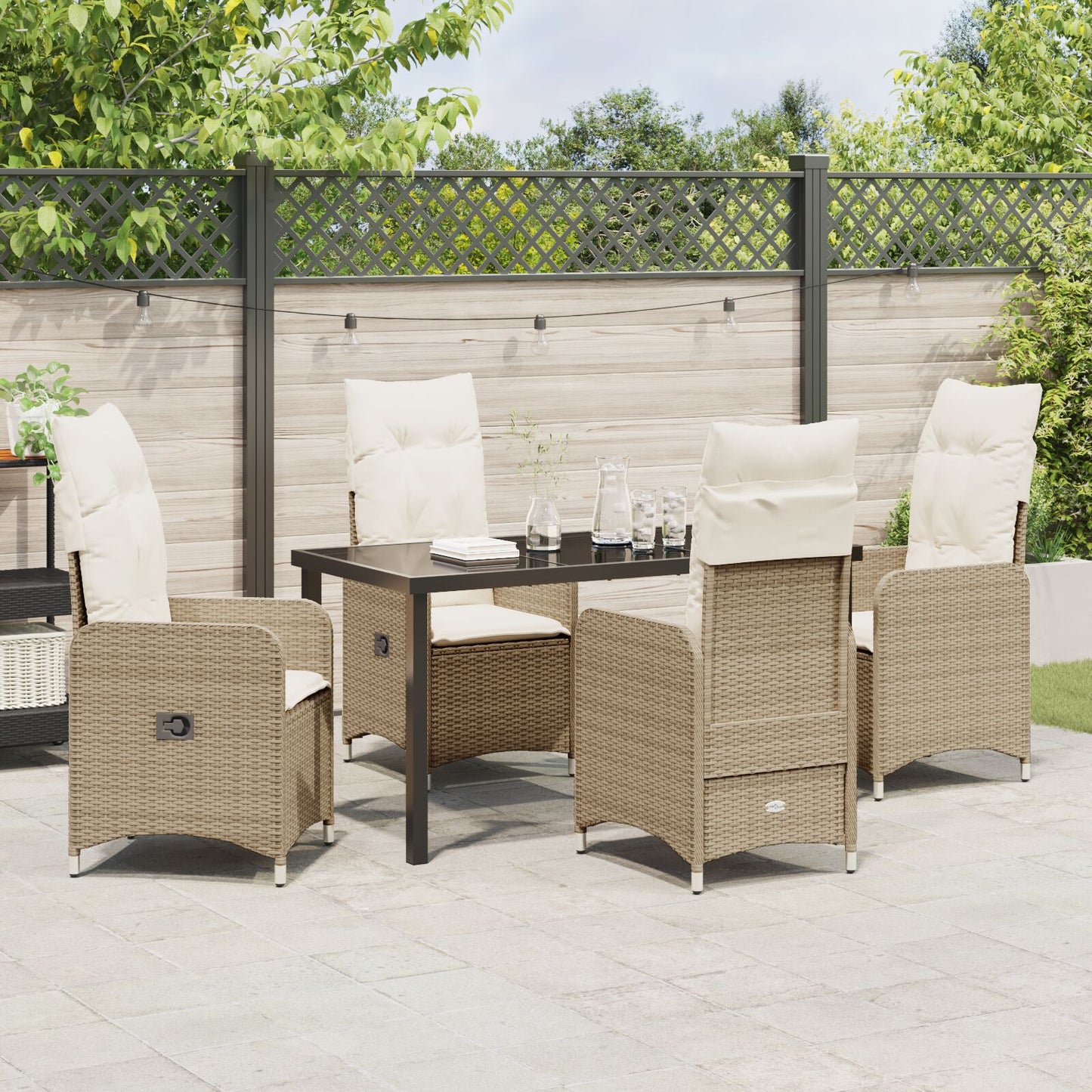 5-Delige Tuin Eetset Met Kussens Beige Poly Rattan