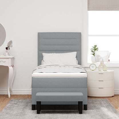 Boxspring Bed Met Matras & Bank Stof Lichtgrijs 90 x 200 cm Lijnen ontwerp