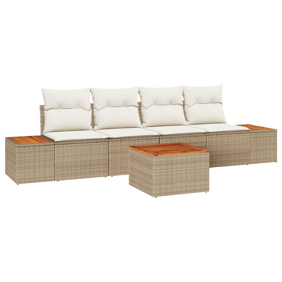5-Delige Tuin Sofa Set Met Kussens Beige Poly Rattan Acacia