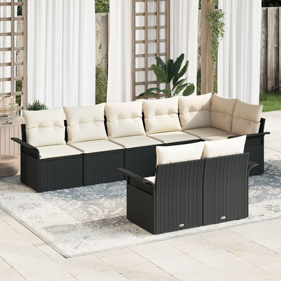 8-Delige Tuin Sofa Set Met Kussens Poly Rattan Zwart en crème zonder tafel