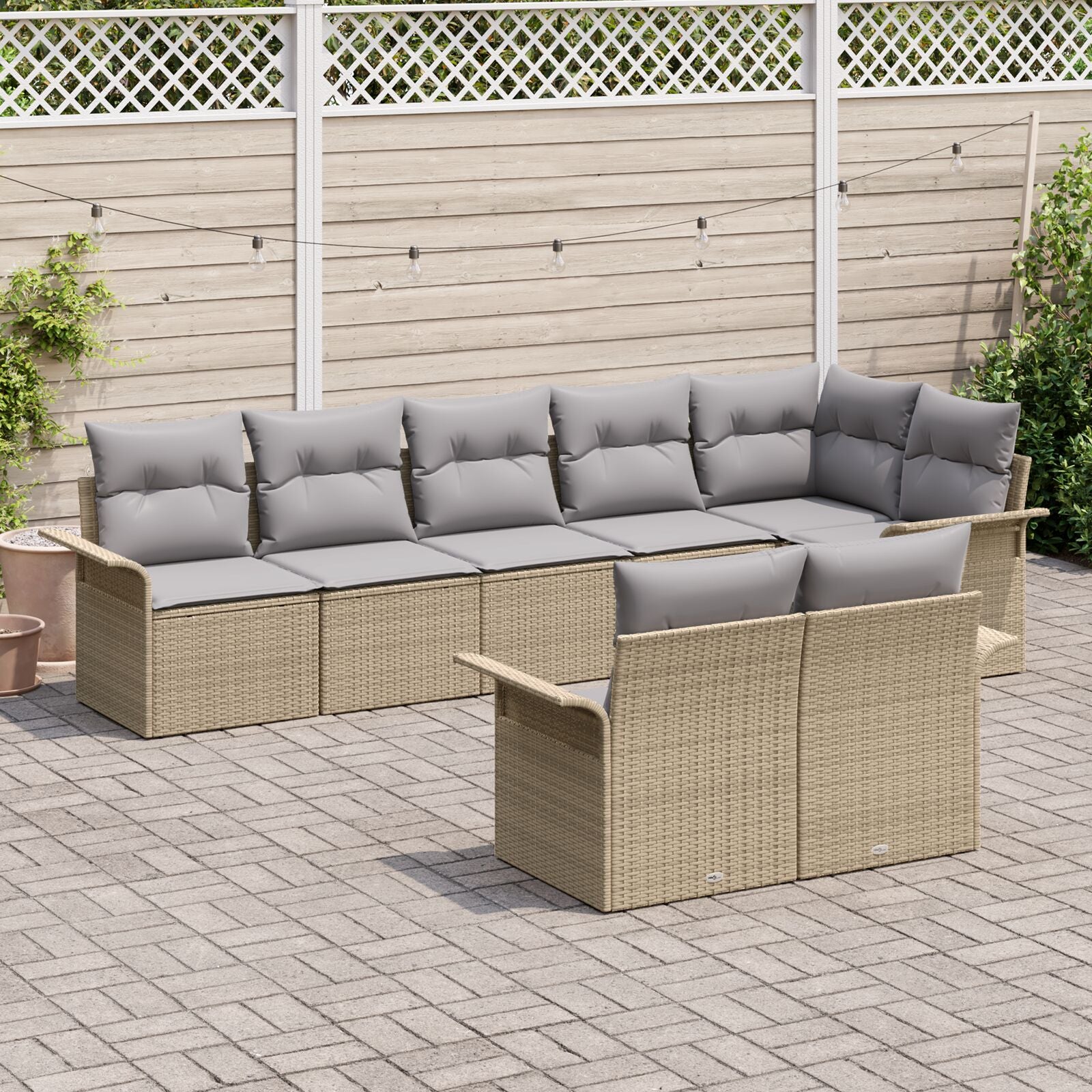 8-Delige Tuinsalonset Met Kussens Poly Rattan Beige en grijs zonder tafel