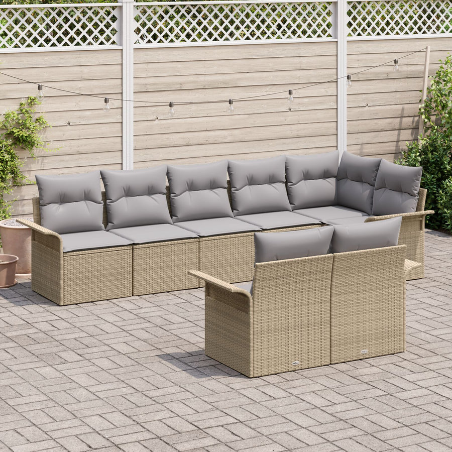 8-Delige Tuinsalonset Met Kussens Poly Rattan Beige en grijs zonder tafel