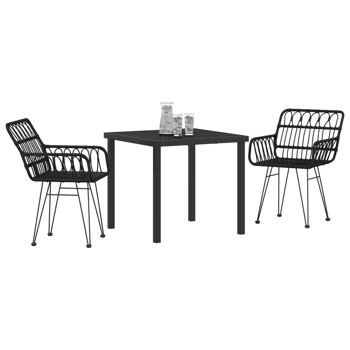 3-Delige Tuin Eet Set Zwart Poly Rattan